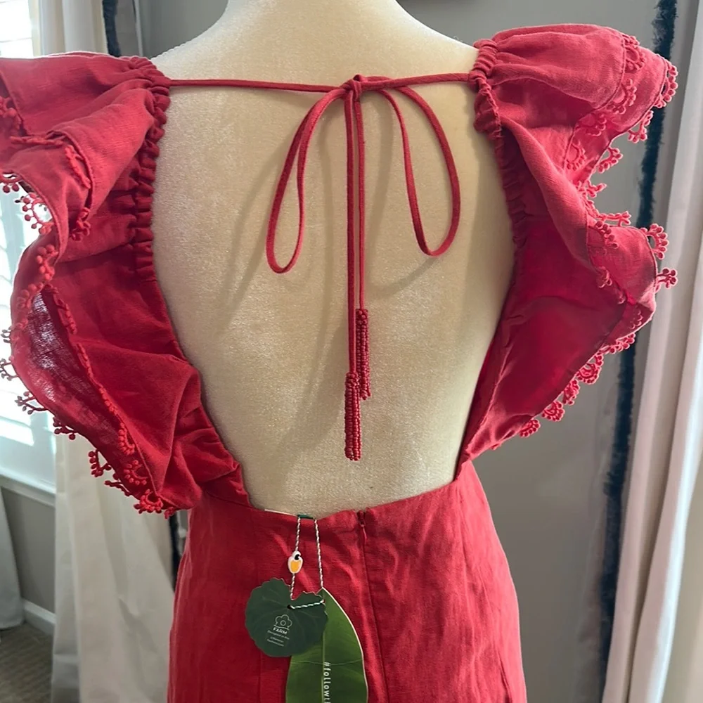NWT - FARM Rio Red Ruched Mini Sundress - Picture 5 of 7